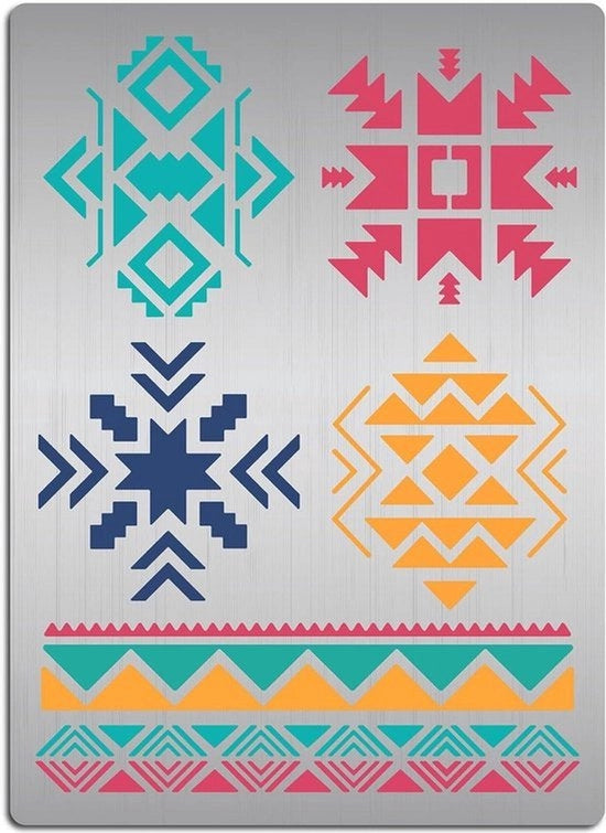 Scheda - Stencil - Per Pittura - Geometrico - Tema Tribale - Bohemiano - Adatto per Parete - Stampa Metallica - Resistente al Fuoco - Legno - Scrapbooking - Disegno Tribale Azteco Stencil per Arte Gravure Bohemiana su Tela
