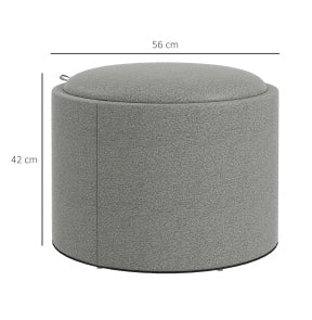 Pouf rotondo con contenitore e coperchio ribaltabile in tessuto effetto lino grigio Ø56 x 42 cm