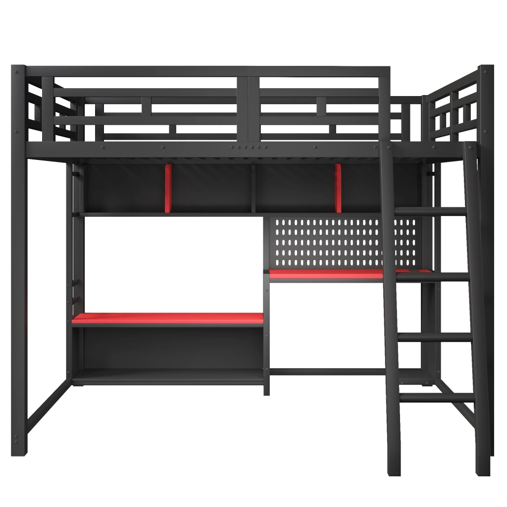 Letto a soppalco 140x200 in metallo con scrivania e LED RGB; nero