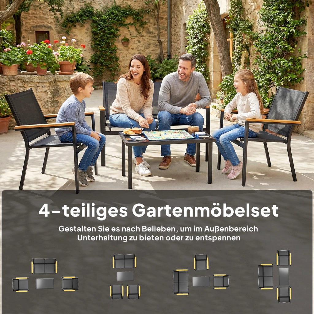 Set Giardino Divano 2 Posti Sedie Tavolino ¨C Minimal ¨C Grigio Antracite Metallo 110x63.5x84 cm
