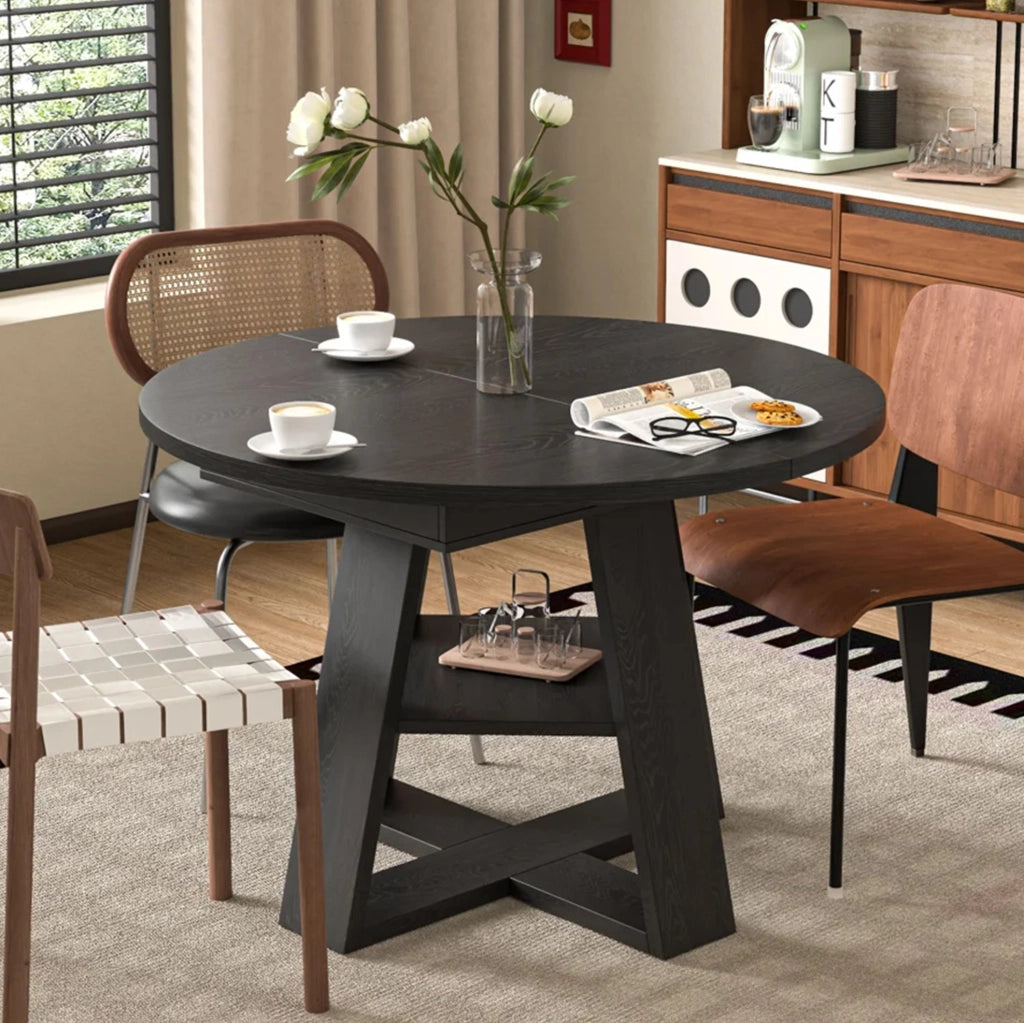 Tavolo da pranzo allungabile 150x110x75 cm in MDF nero con ripiano