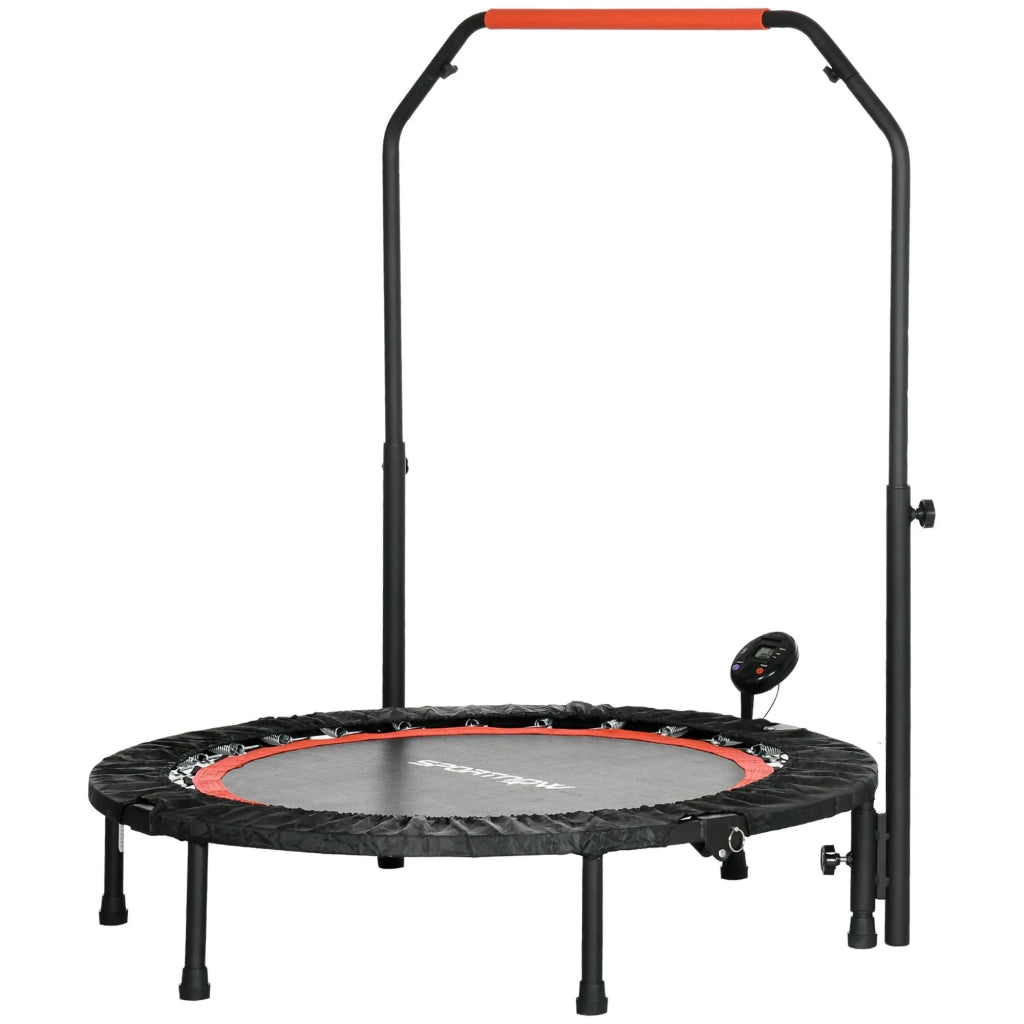 Mini-Trampolino Fitness 102 cm con Monitor LCD, Maniglia Regolabile in Altezza 4 Livelli, Portata 100 kg per Allenamento Efficace