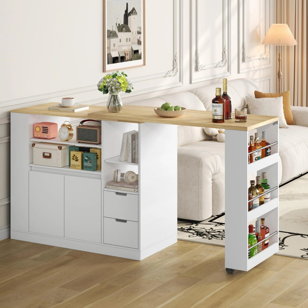 Mobile isola cucina con piano girevole estraibile due cassetti ripiano a tre livelli MDF bianco naturale 115 × 50 × 92 cm
