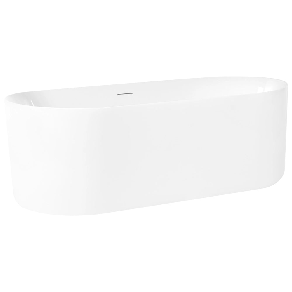 Vasca da bagno freestanding in acrilico bianco, 1690 x 810 mm, moderna, ovale, con sistema di troppo pieno