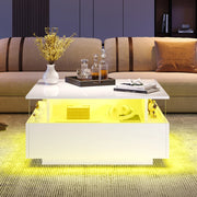 Tavolino da caff¨¨ 70x70x41 cm con LED, 2 cassetti in truciolare bianco