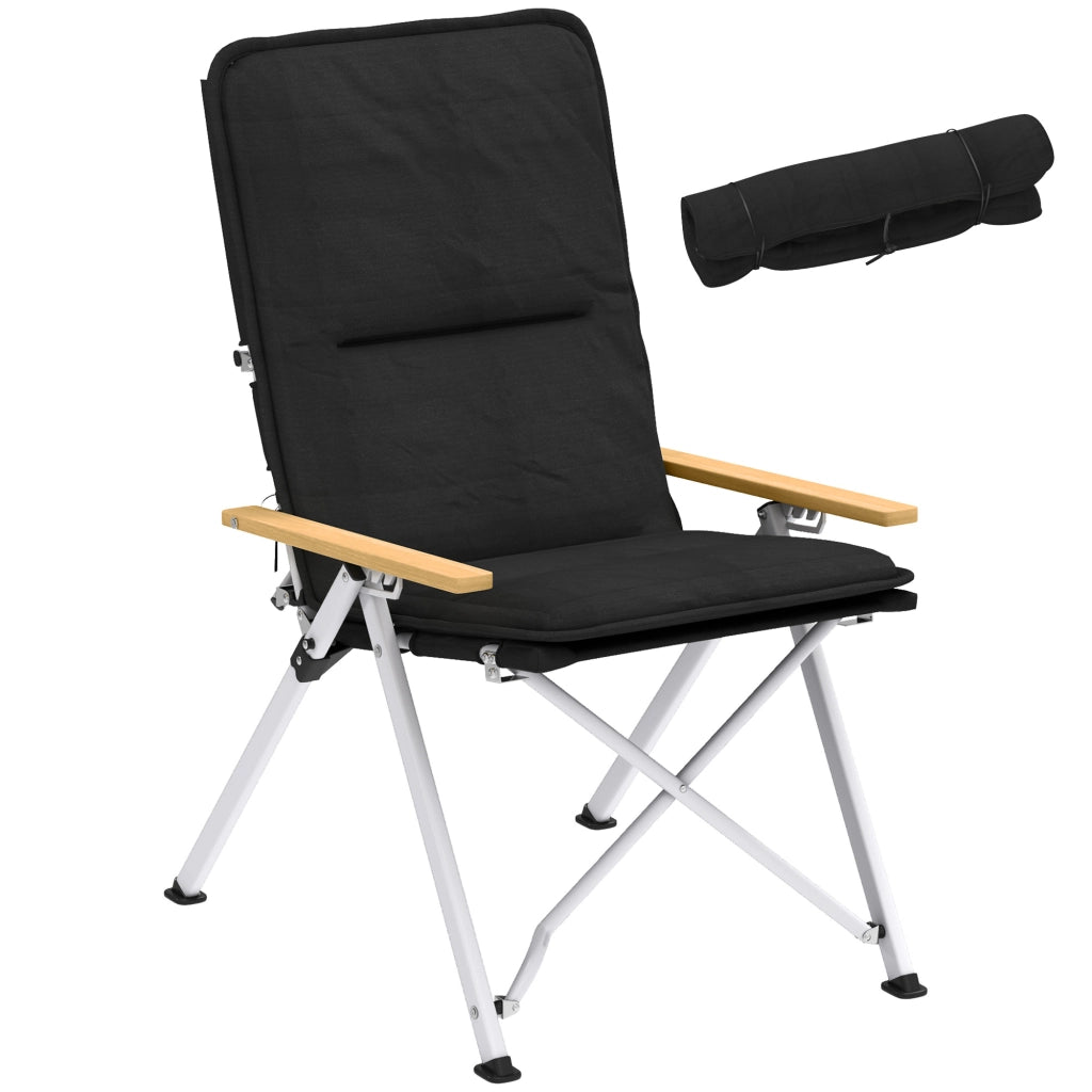 Sedia da campeggio pieghevole da pesca con schienale alto reclinabile cuscino rimovibile e borsa da trasporto per esterno nero 59x67x96cm