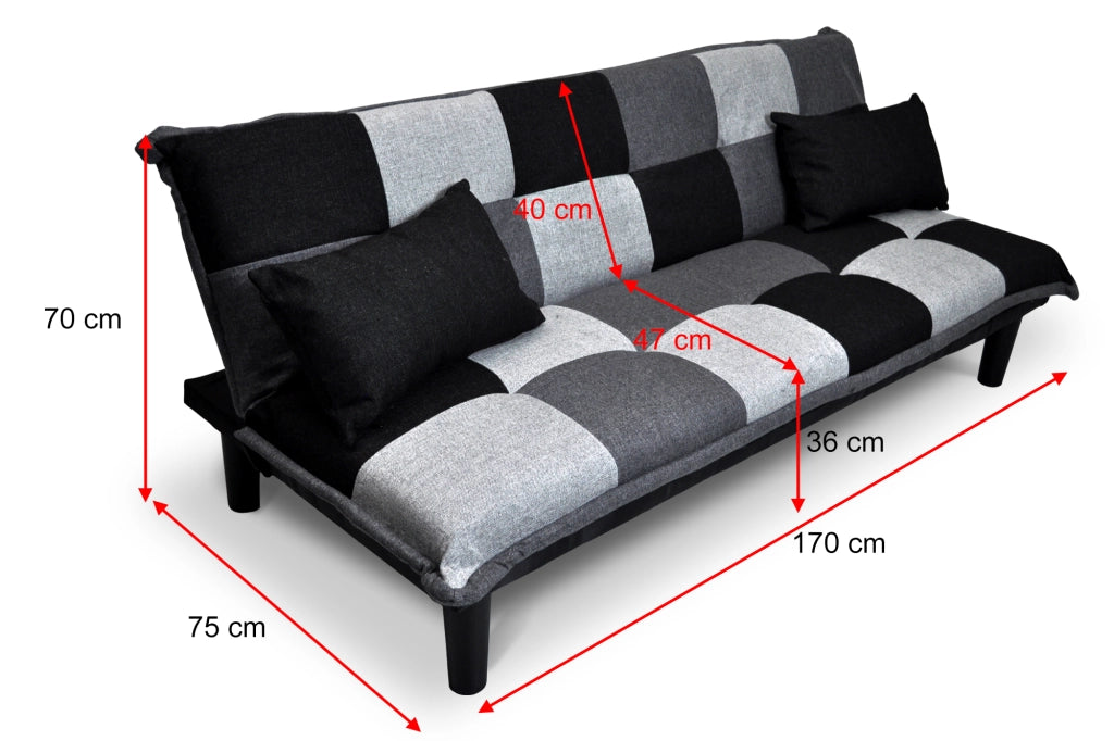 Divano letto clic clac in tessuto grigio scuro-chiaro-nero - Russell - DL-RU1001FB