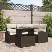 Set Divano da Giardino con cuscino 5 pcs Marrone Poly Rattan