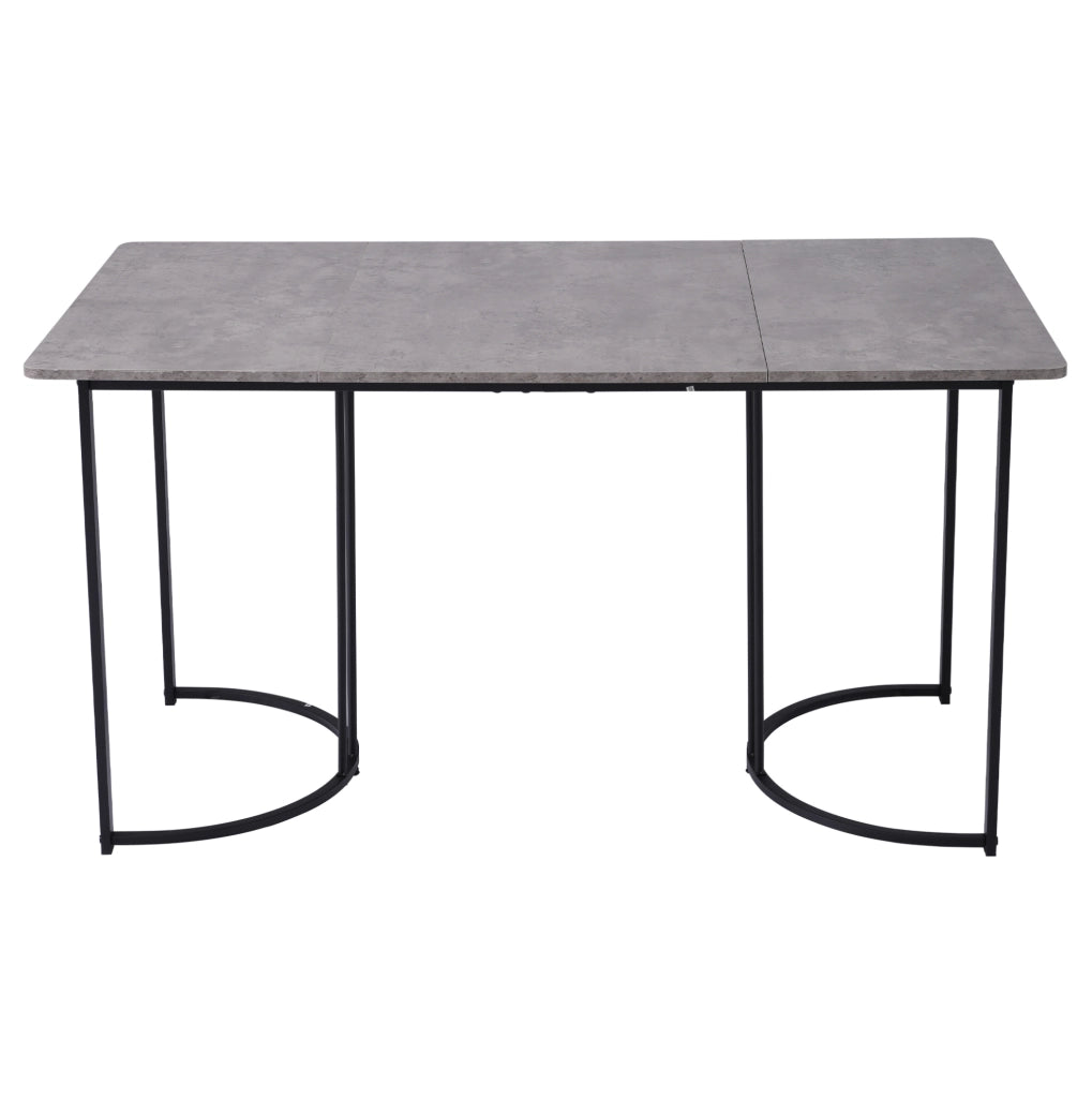Set da pranzo moderno 5 pezzi con tavolo 140x80 cm in MDF grigio e 4 sedie in velluto marrone con gambe in metallo nero