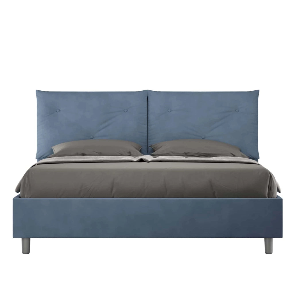 BS COM Letto matrimoniale con rete imbottito 160x190 microfibra blu