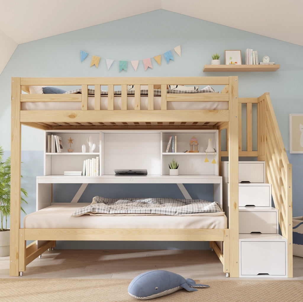 LETTO a Castello 90x200 e 90x190 cm Legno Bianco e Rovere