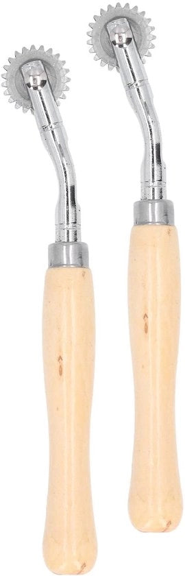 Fasciatura a Traccia 2 Pezzi - Strumento per la Sartoria DIY - Perforatrice - Legno di Quercia - Acciaio Inossidabile - Diametro 20mm - Ruota per la Sartoria