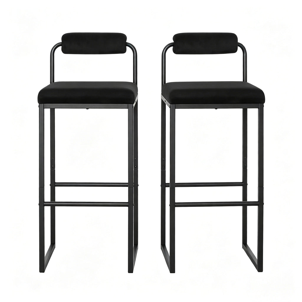 Sgabello da Bar Set da 2 con Schienale, Poggiapiedi e Piedini Antiscivolo, in Velluto Nero 38.5 × 39 × 95.5 cm
