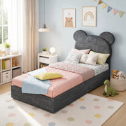 Letto per bambini 90x200 cm grigio con vano contenitore, tessuto e metallo, senza materasso