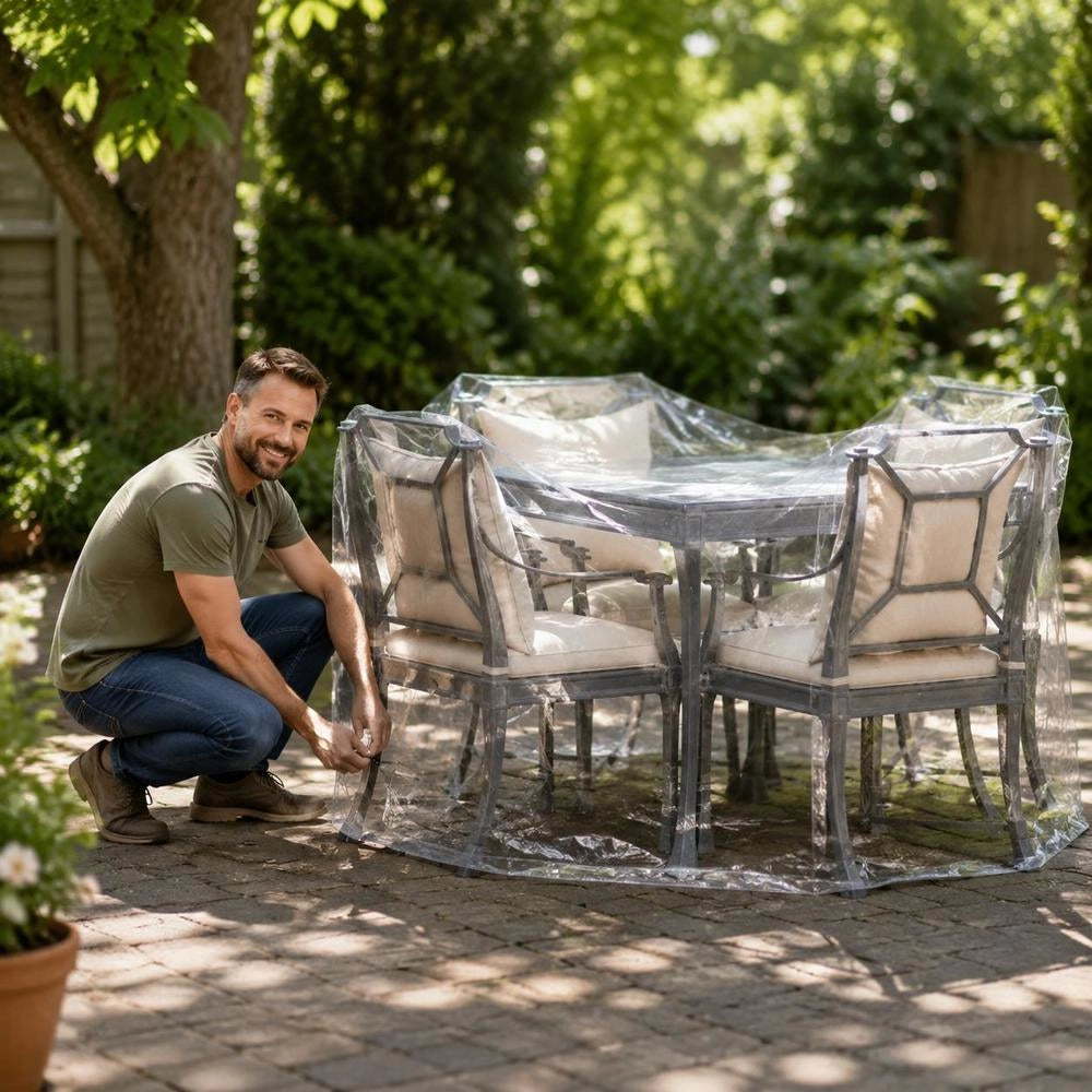 Telo trasparente con occhielli, 2x2 m, in PVC, compatto e resistente, ideale per esterni, giardino e balcone