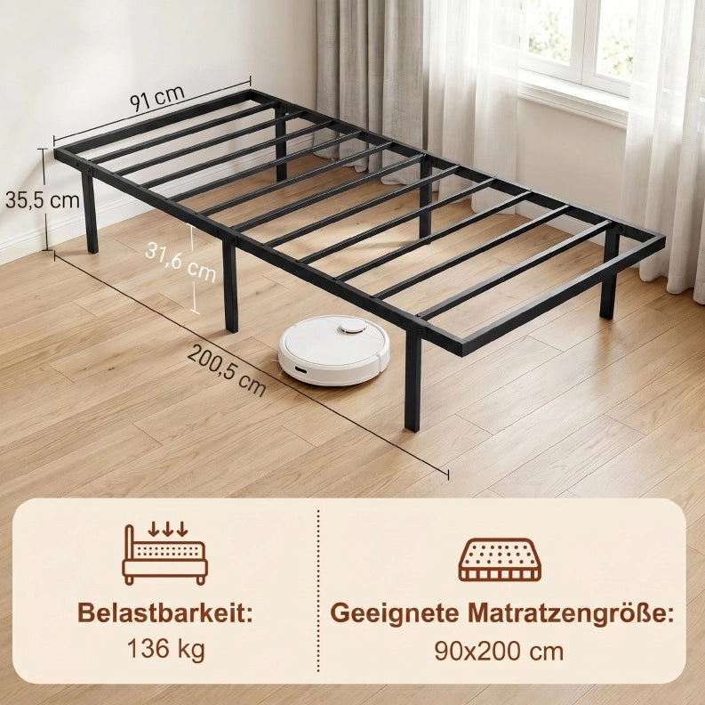 Letto singolo in metallo nero 90 x 200 cm con rete