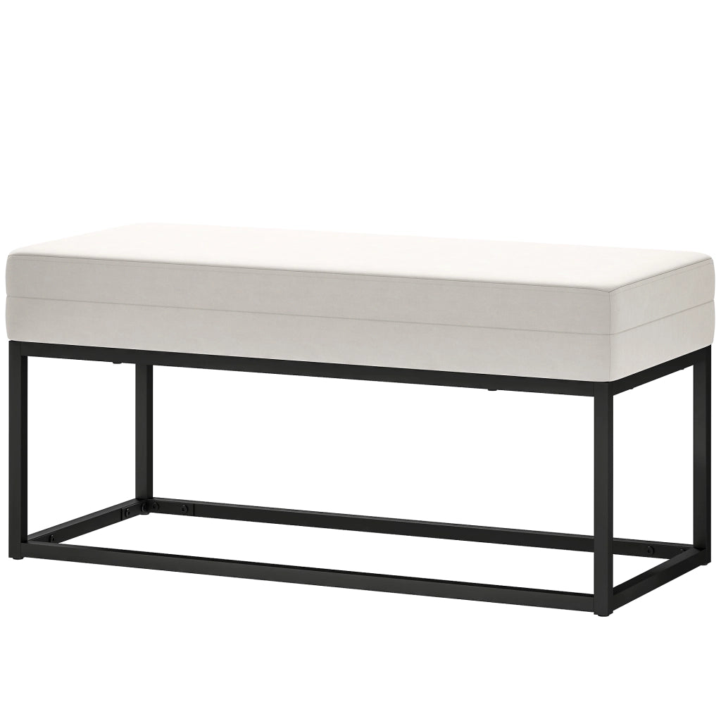 Panca da Ingresso Moderno in Acciaio, Spugna e Tessuto Vellutato con Piedini Regolabili, 94x42x44 cm, Crema