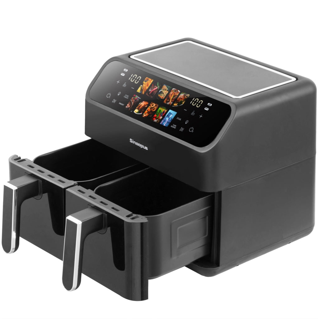 Friggitrice ad aria 9 L nera in ABS e PC, doppio cestello e display LED