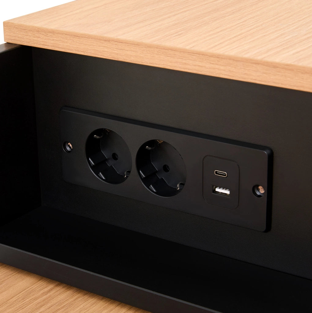Isola cucina con tavolo estraibile 116-177 cm e prese USB; nera HOMVRA
