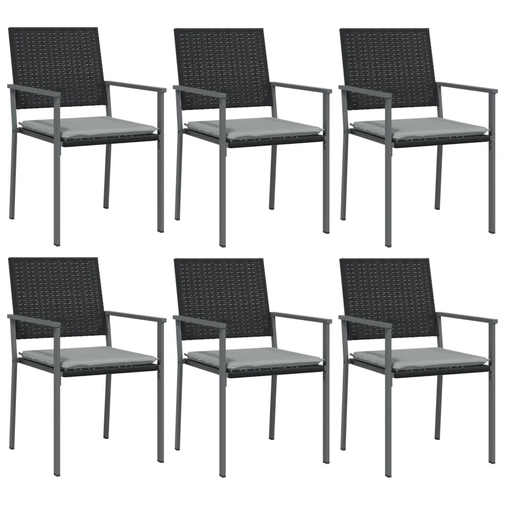 Sedie da Giardino con Cuscini 6pz Nere 54x62,5x89 cm Polyrattan 3187082