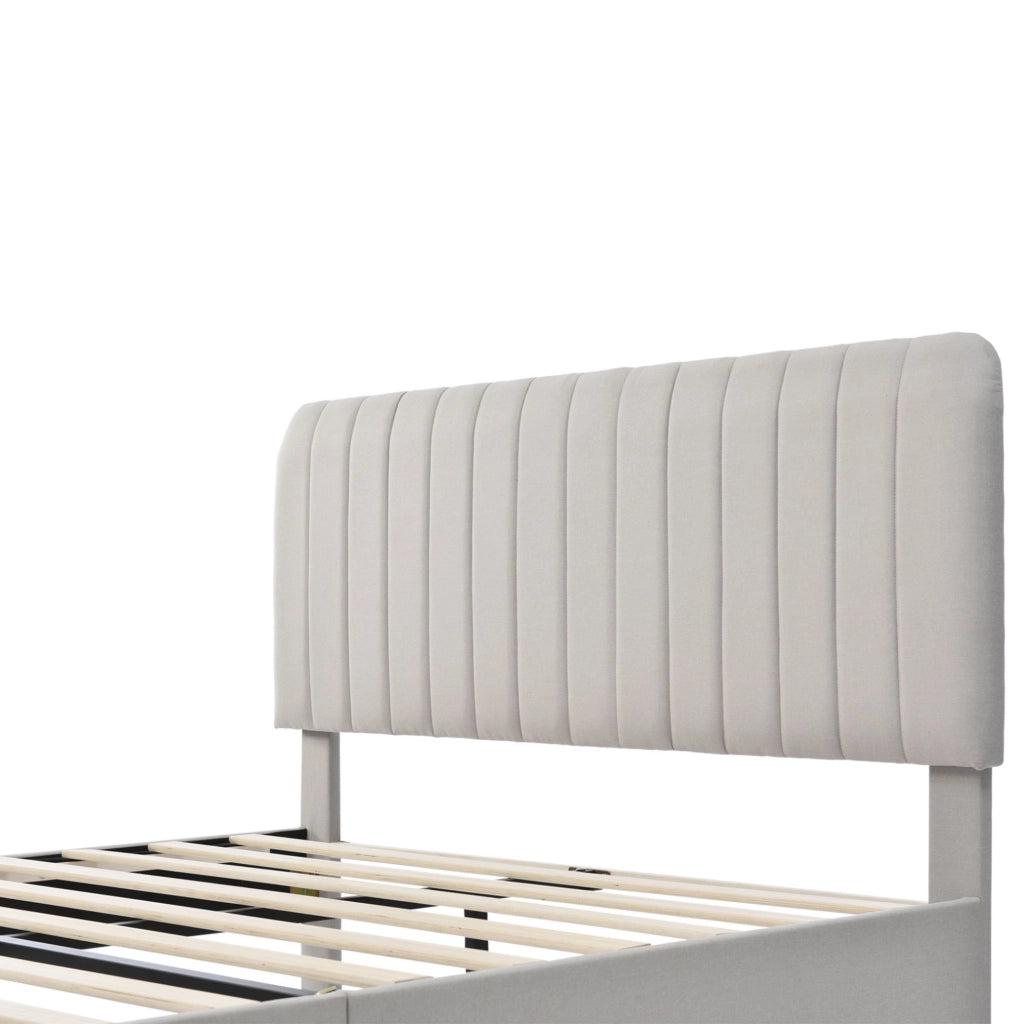Letto imbottito 160x200 cm grigio-beige con rete e testiera regolabile