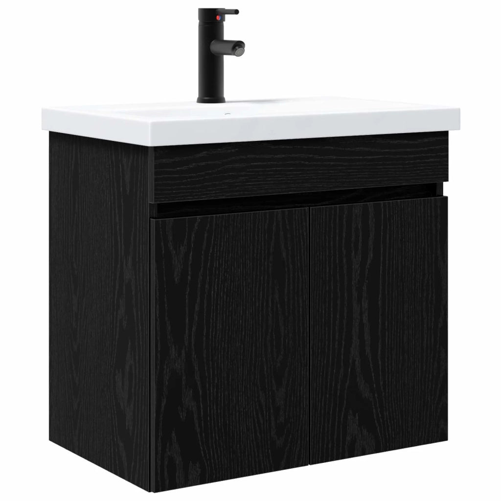 Mobile Bagno | Armadio da bagno con rubinetto Rovere Nero 61 x 40 x 74,5 cm