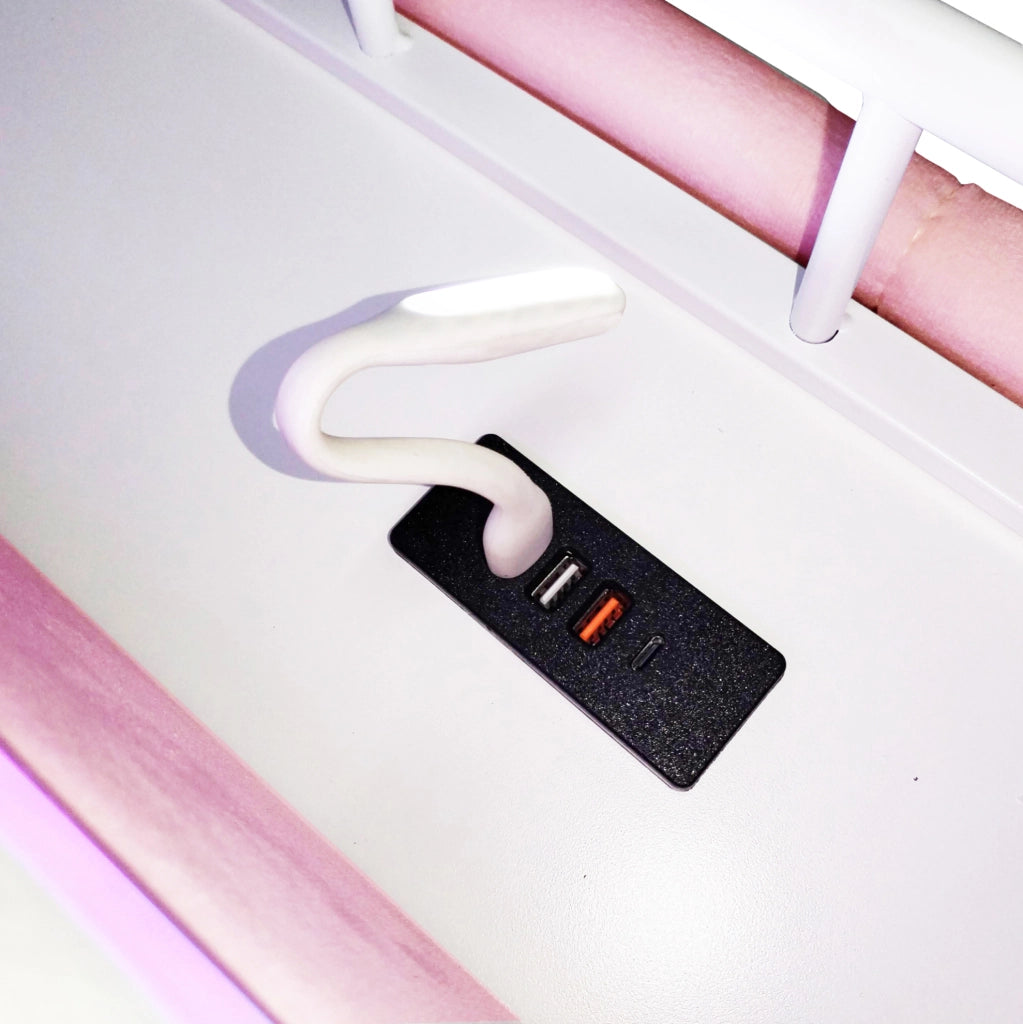 Letto contenitore 140x200 cm in MDF, metallo e velluto rosa con LED e USB senza materasso