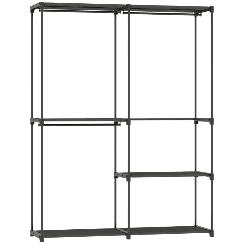 Guardaroba portatile con 4 ripiani e 3 zone appendiabiti in metallo nero per camera 142 × 43 × 185 cm