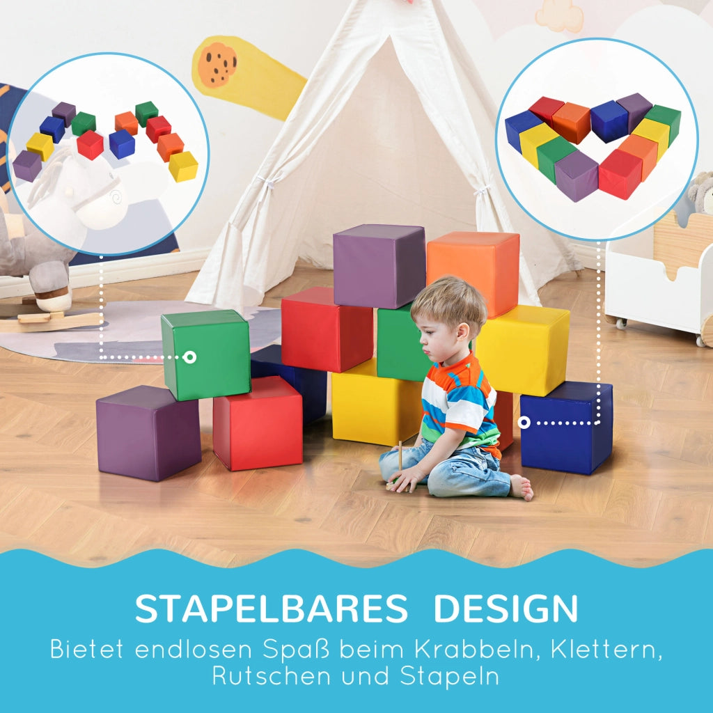 Set 12 Blocchi da Costruzione Morbidi in Schiuma per Bambini 1-3 Anni Rosso e Giallo, Gioco di Coordinazione ed Equilibrio