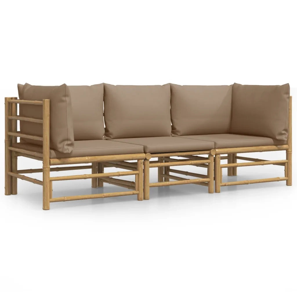 Set Salotto da Giardino 3pz con Cuscini Tortora Bambù 3155119