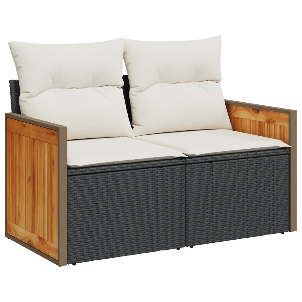 Divano da Giardino con Cuscini a 2 Posti Nero in Polyrattan 366022