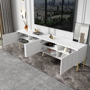 Mobile TV con quattro ante e otto ripiani in MDF e pannello truciolare bianco con gambe dorate 190 × 38 × 48 cm