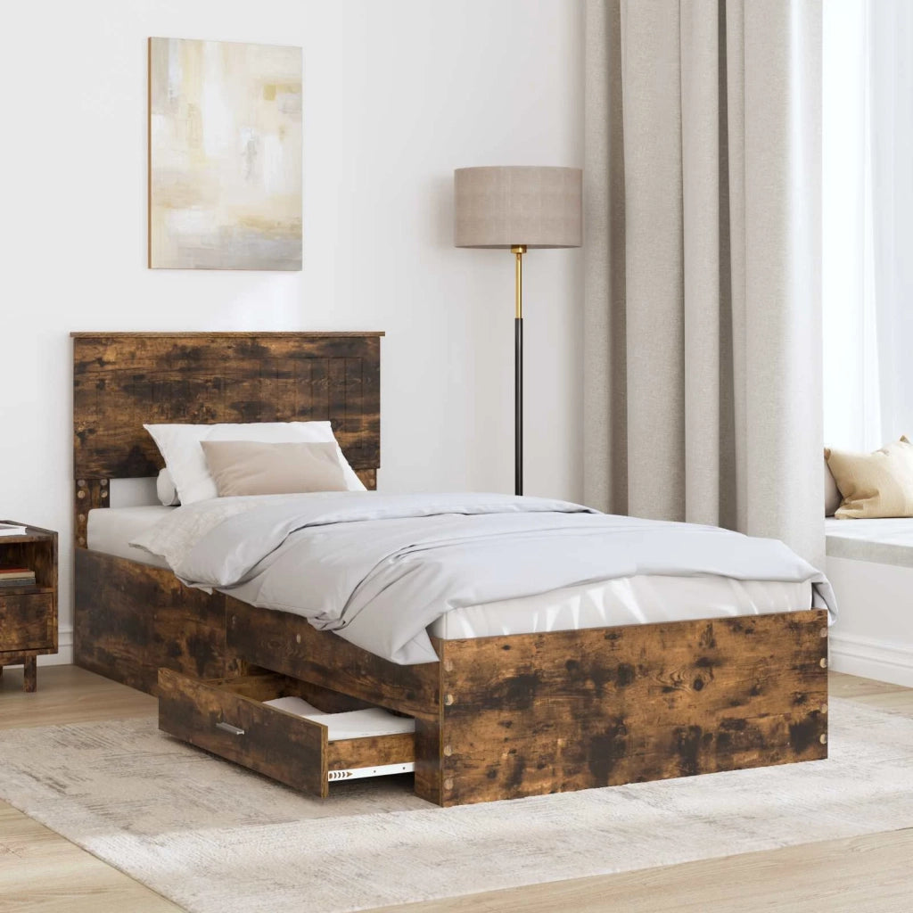 Letto singolo | Letto per adulti | Struttura del letto Rovere fum¨¦ 90 x 190 cm Legno multistrato