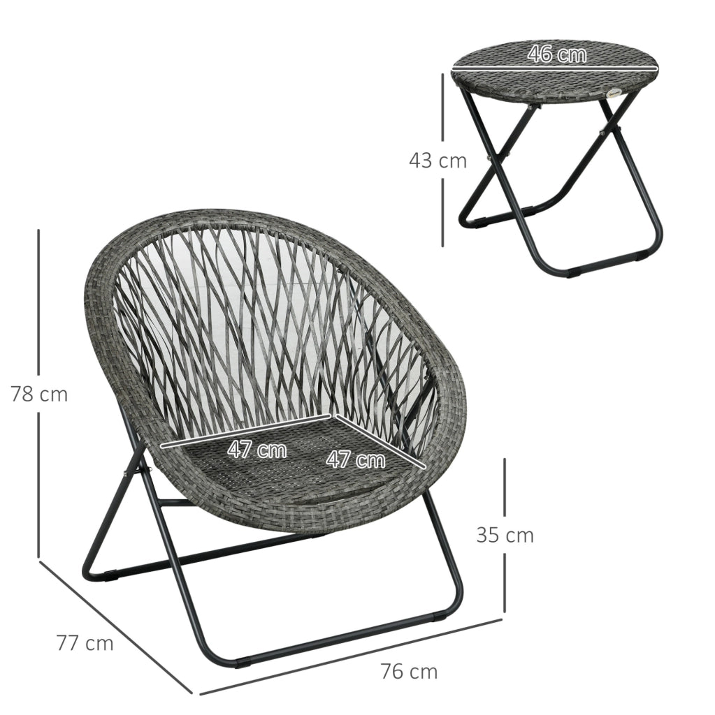 Set da balcone pieghevole grigio con tavolino e 2 sedie