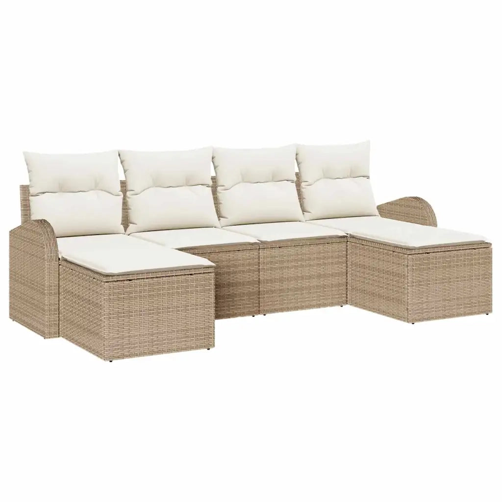 Set di divani con cuscino 6 pcs Beige e Bianco polyrattan