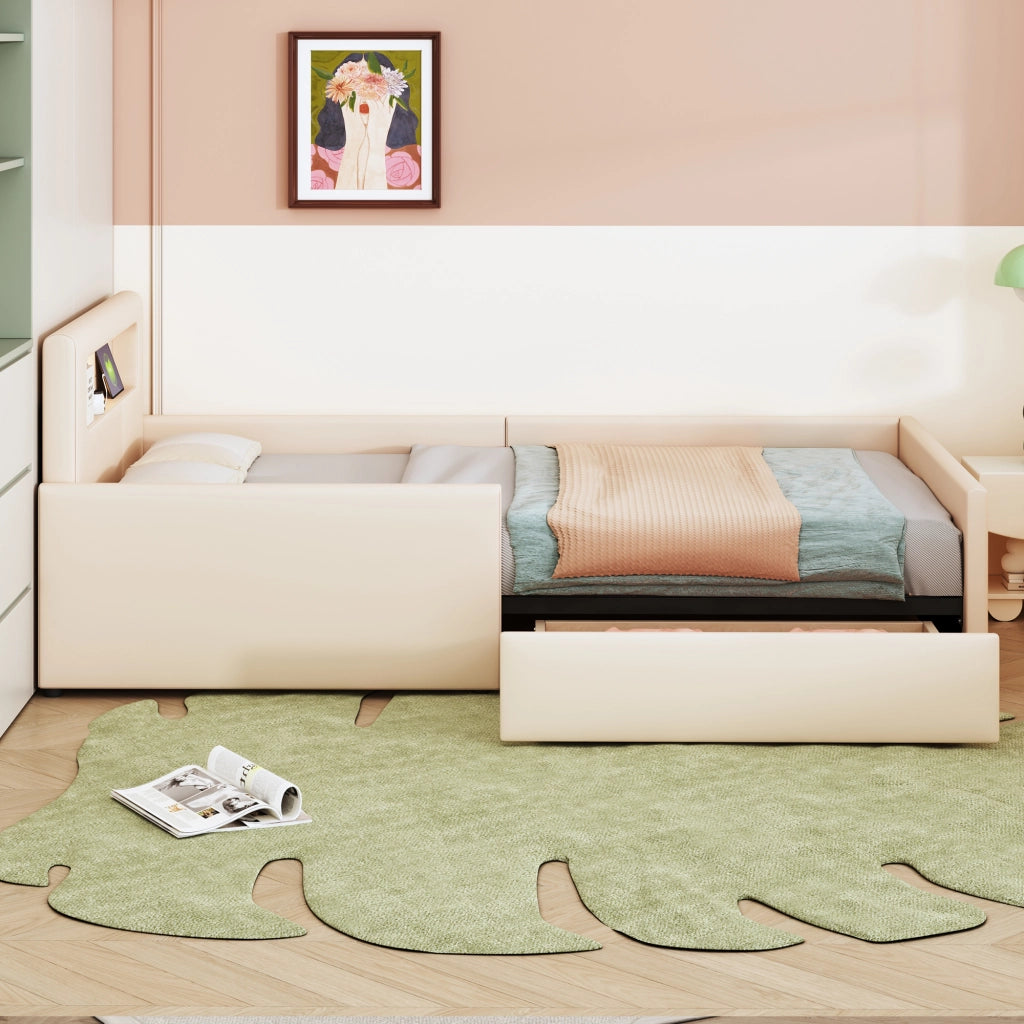 letto imbottito ecopelle beige 90 x 200 cm