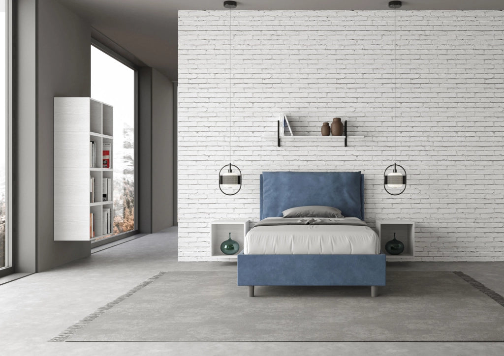 Letto 1 Piazza E Mezzo 110x200 cm con Rete Imbottito in Microfibra Antea Large Blu