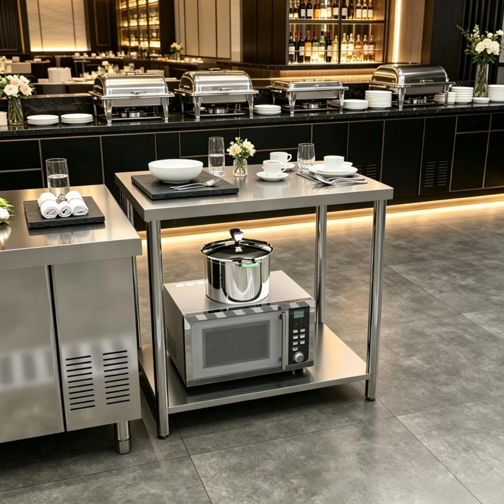 Tavolo da lavoro in acciaio inox 90x60x86 cm con ripiano inferiore HOMVRA