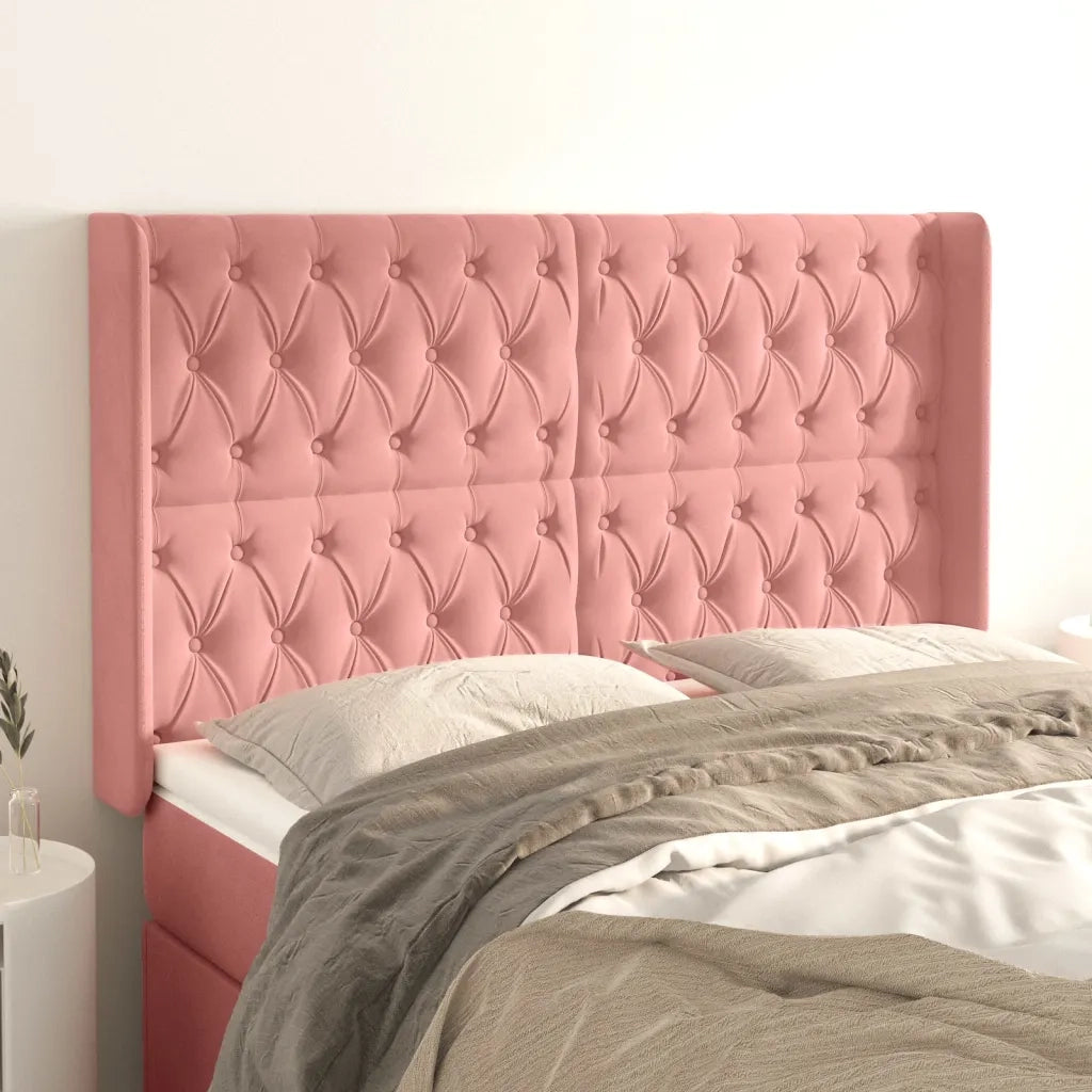 Testiera | Testata ad Orecchio Rosa 163x16x118/128 cm in Velluto