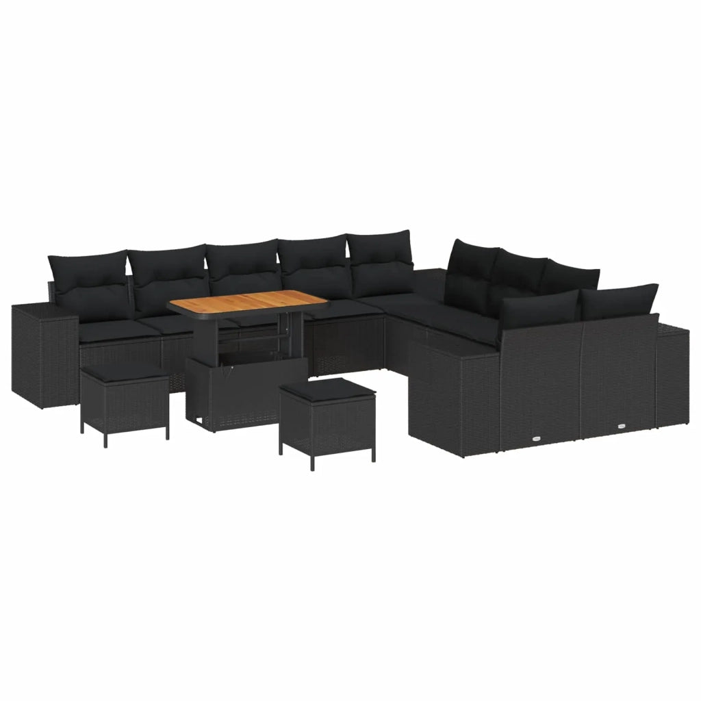 Set Divano da Giardino con cuscino 13 pcs Nero polyrattan 3362064