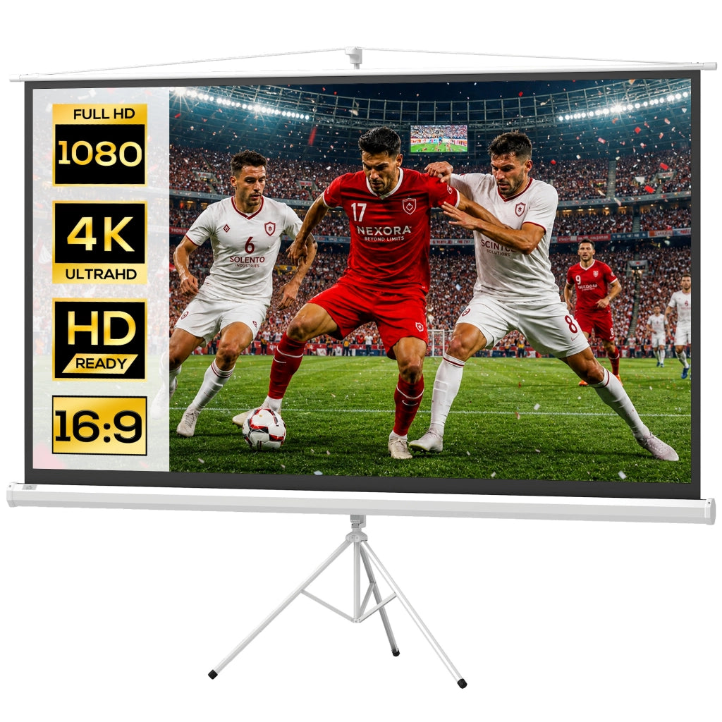 Telo Proiettore Pieghevole da 100" Formato 16:9 con Treppiede Regolabile, 235.8x8x136 cm, Bianco