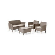 Keter K236632 Salemo Salottino da Esterno Set 4 Pezzi Divano 2 Poltrone Tavolino Contenitore Resina Effetto Rattan colore Cappuccino
