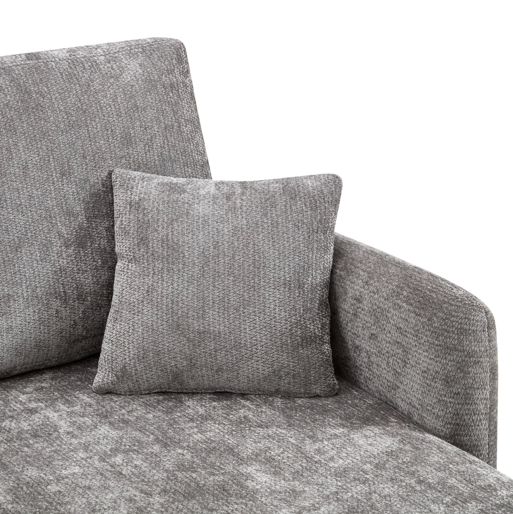 Divano angolare 3 posti con chaise longue e 2 cuscini, imbottitura in schiuma ad alta densità, in ciniglia grigio