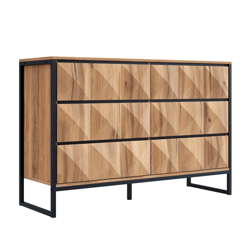 Credenza moderna 120 cm con 6 cassetti nero e legno