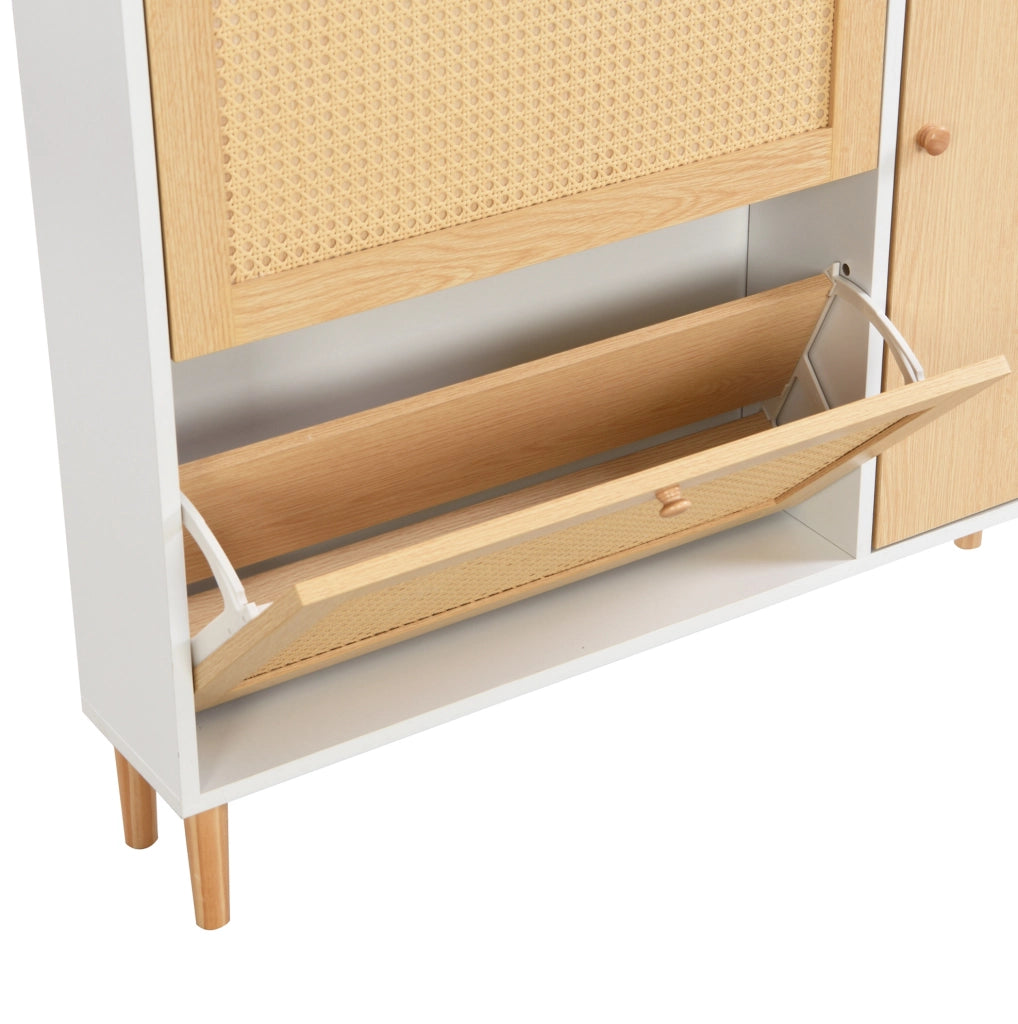 Scarpiera a ribalta con ripiani regolabili; 90 ¡Á 125 ¡Á 17 cm; MDF; naturale e bianco