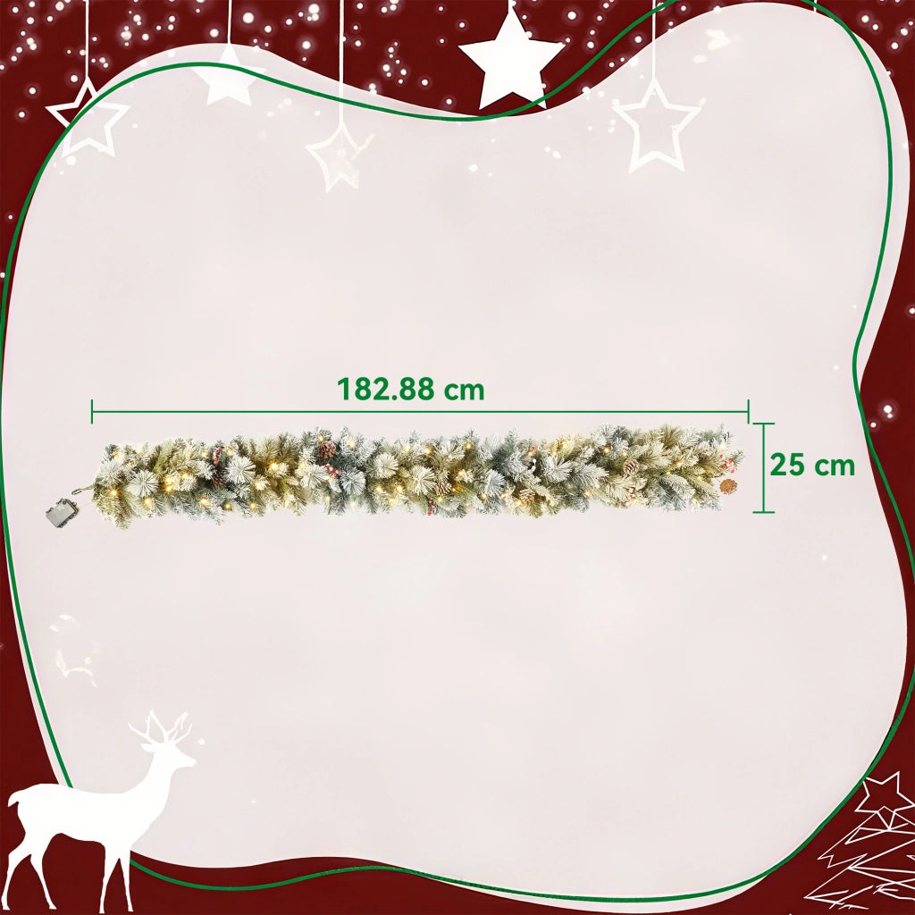 Ghirlanda Natalizia Decorativa da Interno 25x180cm con 50 LED Pigne e Bacche Verde e Bianco