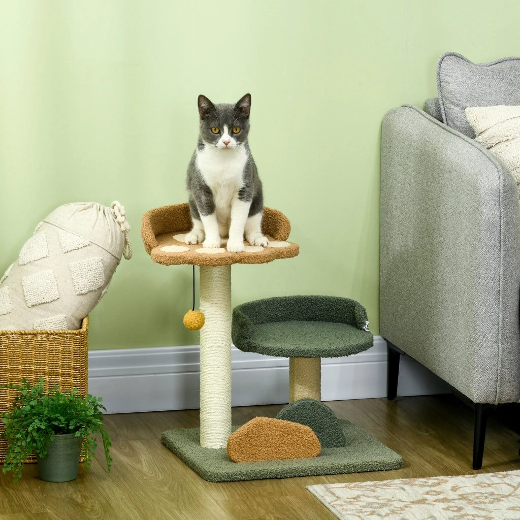 EasyComfort Albero Tiragraffi per Gatti con 2 Lettini, Pallina e Rivestimento in Velluto, 43x39x52cm