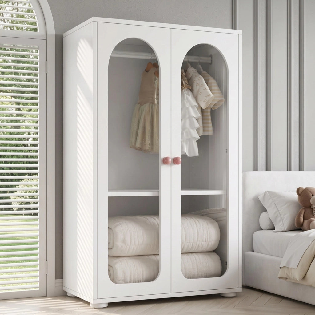Armadio per bambini 80×50×120 cm in MDF bianco con ante in acrilico