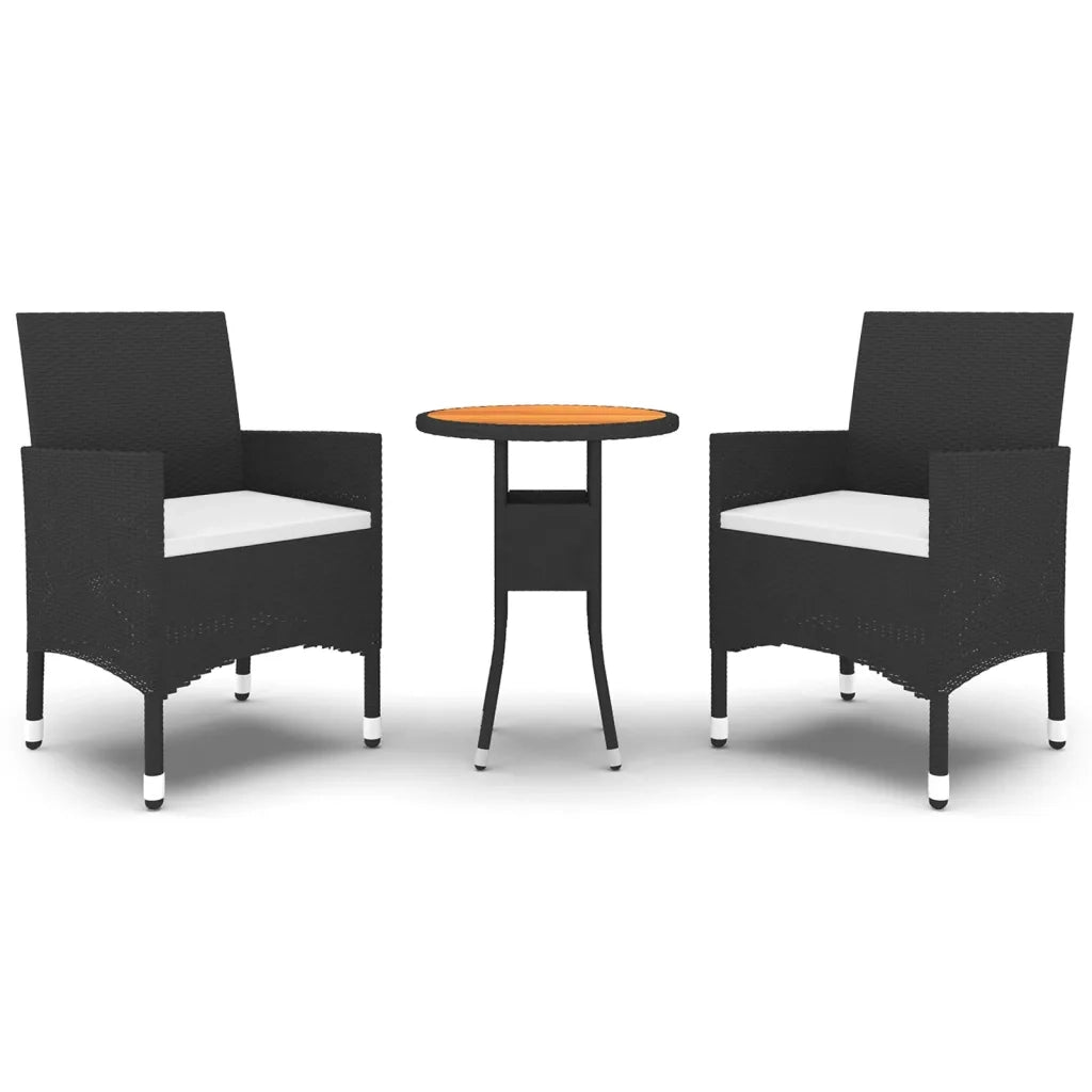 Set da Pranzo per Giardino 3 pz | Set Salotto da Giardino in Polyrattan Nero