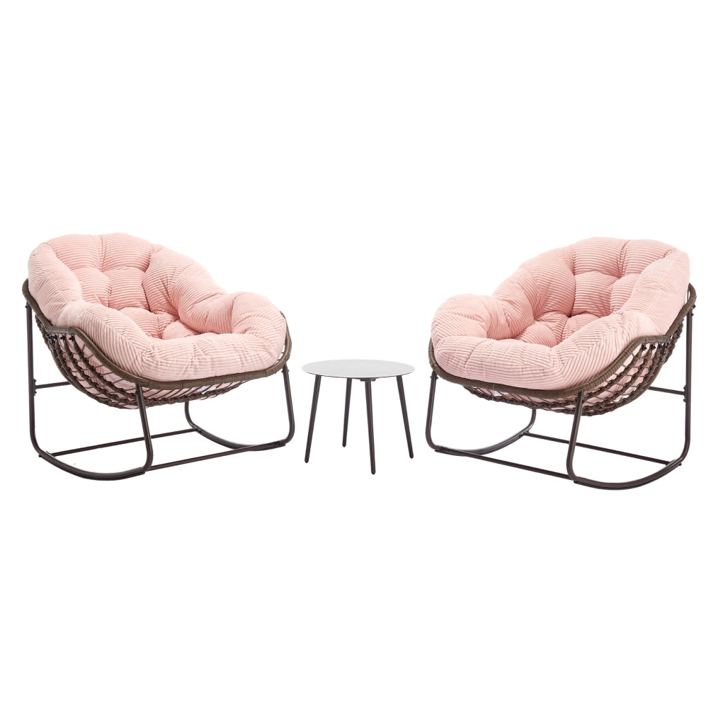 Sedia a Dondolo da Esterno in Rattan Sintetico con Cuscino Imbottito, 78x106x90 cm, Rosa